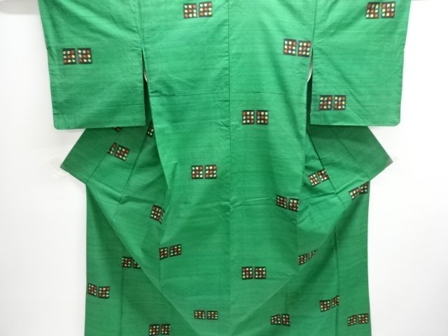 JAPANESE KIMONO / ANTIQUE TSUMUGI KIMONO / GRID PATTERN WOVEN SHIKISHI